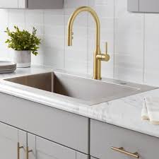 From home depot kitchen faucets to home depot kitchen lighting, here are favorite cheap kitchen upgrade ideas from the home improvement store. Upson Single Handle Pull Down Sprayer Kitchen Faucet In Matte Gold Gold Kitchen Faucet Brass Kitchen Faucet Gold Kitchen