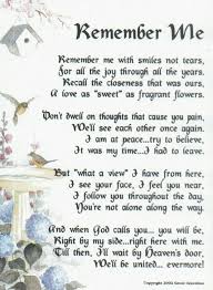 Remember Me Poem About Death Funeral Poems Grief Poems