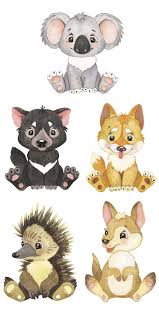 Australian Animals Clipart Watercolor Clipart Little Etsy Animal Clipart Baby Animal Prints Baby Animal Drawings