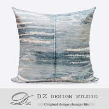 北欧极简现代简约 样板房抱枕沙发靠垫靠包 青色霉纹个性捏花方枕 throw pillows pillows bed