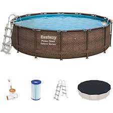 Bestway Steel Pro Max Frame Pool Komplettset Deluxe Rund Rattan Optik 366 X 100 Cm Amazon De Garten In 2020 Pool Komplettset Pool Rattan