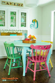 Table And Chairs Makeover With Chalk Style Paint Colorful Kitchen Tables Kitchen Table Makeover Painted Kitchen Tables