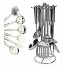 Better chef nylon kitchen utensil tools set with stainless steel handle set of 6 in copper. 7 Piece Stainless Steel Kitchen Utensil Set With Hooks And Stand Utensils Holder Ebay