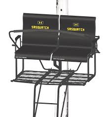 The hawk 18' bone collector ladder stand features individual meshcomforttm lounger seats with high contoured backrests that provide the ultimate in comfort and support. New Beast Of The Woods From Hawk Hunting 2 Man Sasquatch Treestand Bowhunting Net