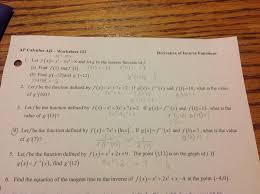 The top of the ladder is sliding down the wall at the rate of 2. Solved Ap Calculus Ab Worksheet 122 Derivative Of Inver Chegg Com