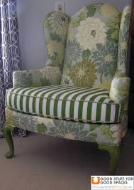 Upcycled Chair Vintage Wingback Chair Reupholstered In Flowered And Striped Fabric By Upcycled Home Vintage Wingback Chair Wingback Chair Chair