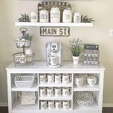 The floating shelves above provide even more storage to display a collection of dining items. 80 Amazing Coffee Bar Ideas For Your Home Kevoin Com Coffebar Coffebarideas Coffebardeign Home Coffee Bar Coffee Bar Home Coffee Room