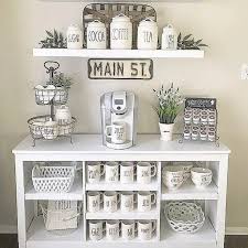 Any efficient home coffee bar has, at minimum, some sort of coffeemaker, a mug to hold it, and coffee storage; 80 Amazing Coffee Bar Ideas For Your Home Kevoin Com Coffebar Coffebarideas Coffebardeign Home Coffee Bar Coffee Bar Home Coffee Room