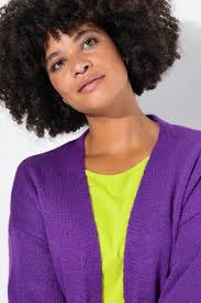 Long-Strickjacke, Rücken Peace-Motiv, offene Form, violett