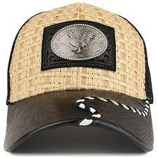 Straw Design Metallic Rooster Logo Trucker Mesh Adjustable Baseball Cap Tan Black Ck12ocxpcr1 Straw Design Baseball Cap Rooster Logo