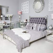 Velvet bed frames are deluxe, cozy and memorable. Silver Mirrored King Size Bed Frame With Velvet Headboard All Home Living