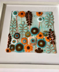 Slumped, fused glass plate made at the schack by cathy kindler during stacey king's fused glass class for beginners. Fused Glass Art Contemporary Fused Glass Flowers Retro Art Etsy Glass Fusing Projects Fused Glass Art Fused Glass Panel