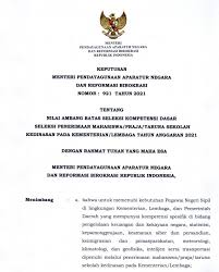 Sistem seleksi ini menggunakan sistem berbasis cat (computer assisted test) yang diadakan oleh bkn pusat. Kementerian Pendayagunaan Aparatur Negara Dan Reformasi Birokrasi Pemerintah Tetapkan Nilai Ambang Batas Skd Sekolah Kedinasan