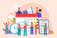 Group Of People Stand Near Big Calendar Watches Document Time Management  Work Schedule Planning Stock Illustration - Download Image Now