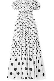 Black And White Polka Dot Dress Off The Shoulder White Bardot Off The Shoulder Polka Dot Cotton Blend Maxi Dress Caroline Constas Maxi Skirt Outfits Polka Dot Maxi Dresses Cotton Blend
