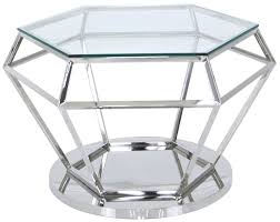 These tables are classy and easy to clean, get them today! Hamlin Hexagon Coffee Table Glass And Chrome Cfs Furniture Uk