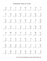 Vertical Subtraction Facts To 18 64 Questions A Subtraction Worksheet Math Fact Worksheets 2nd Grade Math Worksheets First Grade Math Worksheets