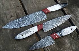 Custom Handmade Damascus Steel Beautiful 3pcs Kitchen Knives Set Fire Pattern Shahenterprises Knife Set Kitchen Kitchen Knives Knife