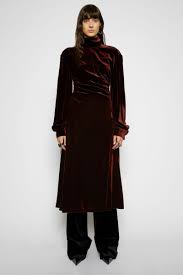 Femme Acne Studios Mock Neck Velvet Dress Dark Brown Robes Crazyhit