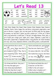 Let S Read 13 English Esl Worksheets Reading Skills Worksheets English Worksheets For Kids Reading For Beginners