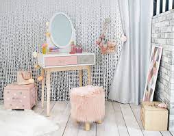 Blush Pink Grey And White Children S Dressing Table Maisons Du Monde Vintage Dressing Tables Kids Dressing Table Dressing Room Decor