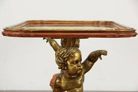 French cherub pedestal table side. Italian Vintage Coffee Table Carved Putti Cherub Or Angel Sculptures 36126 Harp Gallery Antiques Furniture