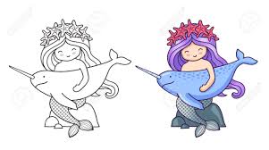 They can return to favorite cartoon to look on colors of hero and then get back to coloring. Mermaid Sitting On A Rock Holding Narwhal Cartoon Characters Royalty Free Cliparts Vectors And Stock Illustration Image 105730893