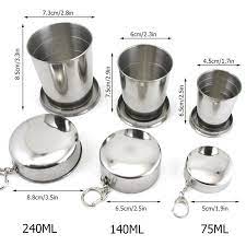 Foldable Camping Cup Portable Outdoor Collapsible Cup Stainless Steel Travel Hiking Mug Cups With Keychain 75ml 140ml 240ml Outdoor Tablewares Aliexpress