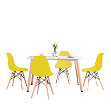 Dining room chairs kitchen chairs chair for kitchen side chairs dining chairs. Dining Table And Chairs Set 4 Wood Style For Office Lounge Dining Kitchen White Table 4 White Chairs Buy Online In Andorra At Andorra Desertcart Com Productid 130184174