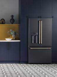 Black And Grey Kitchen Decorating Ideas Moody Kitchen Decorating Ideas Featuring A Cafe Matte Black Refrigerator With Brushed Bronze Har Grey Kitchen Designs Kitchen Interior Interior Design Kitchen