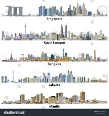 Abstract Vector Illustrations Of Asian Cities Singapore Kuala Lumpur Bangkok Jakarta And Manila Skylines Spon In 2020 Vector Illustration City Vector Kuala Lumpur