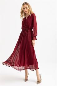 Sifon Astarli Uzun Elbise Bordo Uzun Elbise Elbise Sifon Elbise