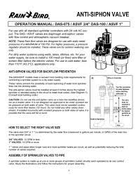Shop genuine rain bird sprinklers, drip, timers, parts, and more! Rain Bird Das Asvf Electric Anti Siphon Valve Manualzz