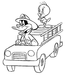 Printable duffy duck coloring pages. Daffy Duck And Tweety The Firefighter Coloring Pages Netart