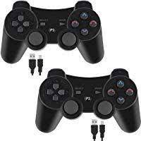 Kolopc 2 Packs Wireless Controller Gamepad Remote For Ps3 Playstation 3 Double Shock Bundled With Usb Charge Cord Black Ps3 Controller Dualshock Playstation