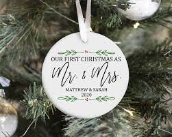 Our First Christmas As Mr And Mrs Ornament First Christmas Etsy In 2021 Wedding Christmas Ornaments First Christmas Married Our First Christmas Ornament