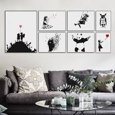 Modern Abstrcat Black White Banksy Hipster Pop A4 Art Print Poster Wall Picture Living Room Canvas Painting No Frame Home Decor Living Room Canvas Painting Living Room Canvas White Wall Decor