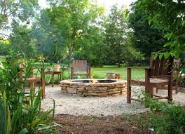 Offene Feuerstelle Im Garten Steinplatten Beige Splitt Bodenbelag Feuerstelle Garten Gartengestaltung Hinterhof