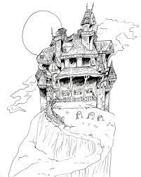 Drawing haunted house for kids. Spooky Scary Haunted House Coloring Page Favecrafts