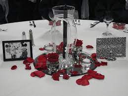 Wedding Reception Centerpieces Red And Black Theme The Guest Were Assigned To Their Table Mickey And Minnie Wedding Mickey Mouse Wedding Disney Wedding Theme