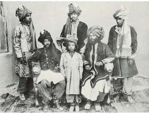 The Khan of Lalpura - Mohmand Khan and armed escort. 1878 Mohmand Khan was considered a British Ally and was closely associated with the Political Agent. Photographer - John Burke.