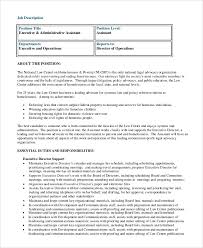 The job description sample of the administrative assistant below consists of major duties, tasks, and responsibilities most employers would want employees working in this position to carry out. Free 8 Sample Executive Assistant Job Description Templates In Pdf Ms Word