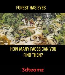 15 faces are hidden in the surrounding of the forest. Forest Has Eyes Can You Find Them