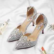 Ein tolles geschenk & symbol zur silbernen hochzeit. Glitzernden Silber Brautschuhe 2018 Glanz Strass Pailletten Schnalle 9 Cm Stilettos Spitzschuh Hochzeit Pumps