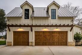 If metal garages are permitted at all where you live, then the next issue is staying within the building codes (assuming that you plan to obey the laws and thus however, you can put a metal roof on most any garage. Modern Farmhouse Garage Rafters Metal Roof Farmhouse Garage Rafters Metal Roof Modern Farmhouse Garage Hauswand Modernes Bauernhaus Aussen Haus Aussendesign
