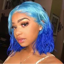 Peruvian Hair Ocean Blue Ombre Color Lace Front Bob Wig