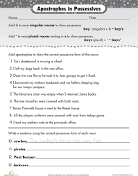 Worksheets When To Use An Apostrophe S Possessive Nouns Worksheets Possessive Nouns Possessives