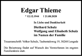 Traueranzeigen von Edgar Thieme