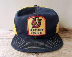 Vintage 80s Revelstoke Concrete Gold Mesh Trucker Hat Snapback Cap Canada Patch Trucker Hat Mesh Trucker Hat Hats