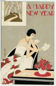 Erte Style New Years 20 S Vintage Happy New Year Art Deco Posters Greeting Card Art